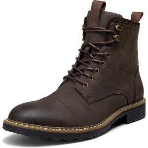 ⚡Men's Dark Brown Lace Up Casual Leather Boots Zipper Fashion Chukka Boot